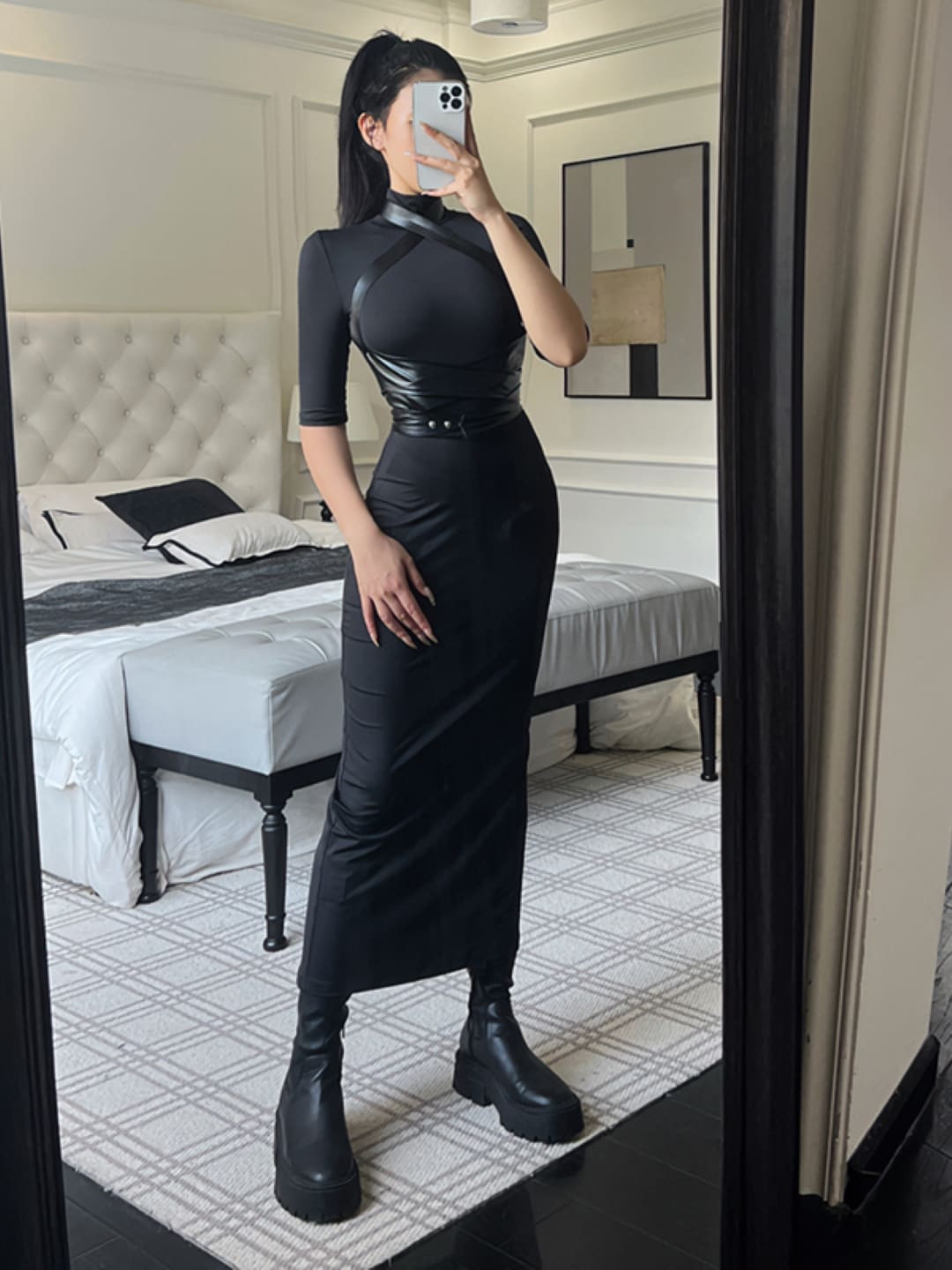 StyleCast Black High Neck Maxi Bodycon Dress