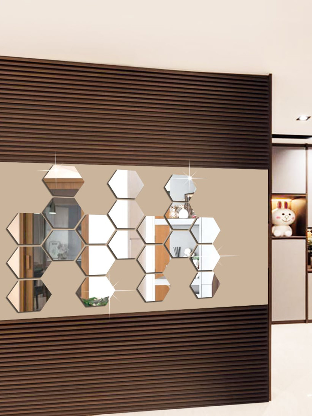 WallDaddy Silver Toned 21 Pieces Hexagon Mirror Stickers