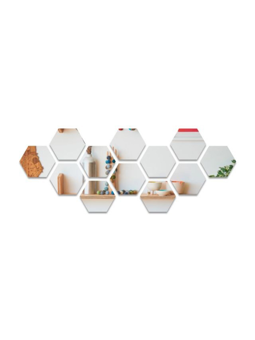 WallDaddy 12 Pcs Silver-Toned Hexagon Mirror Wall Stickers
