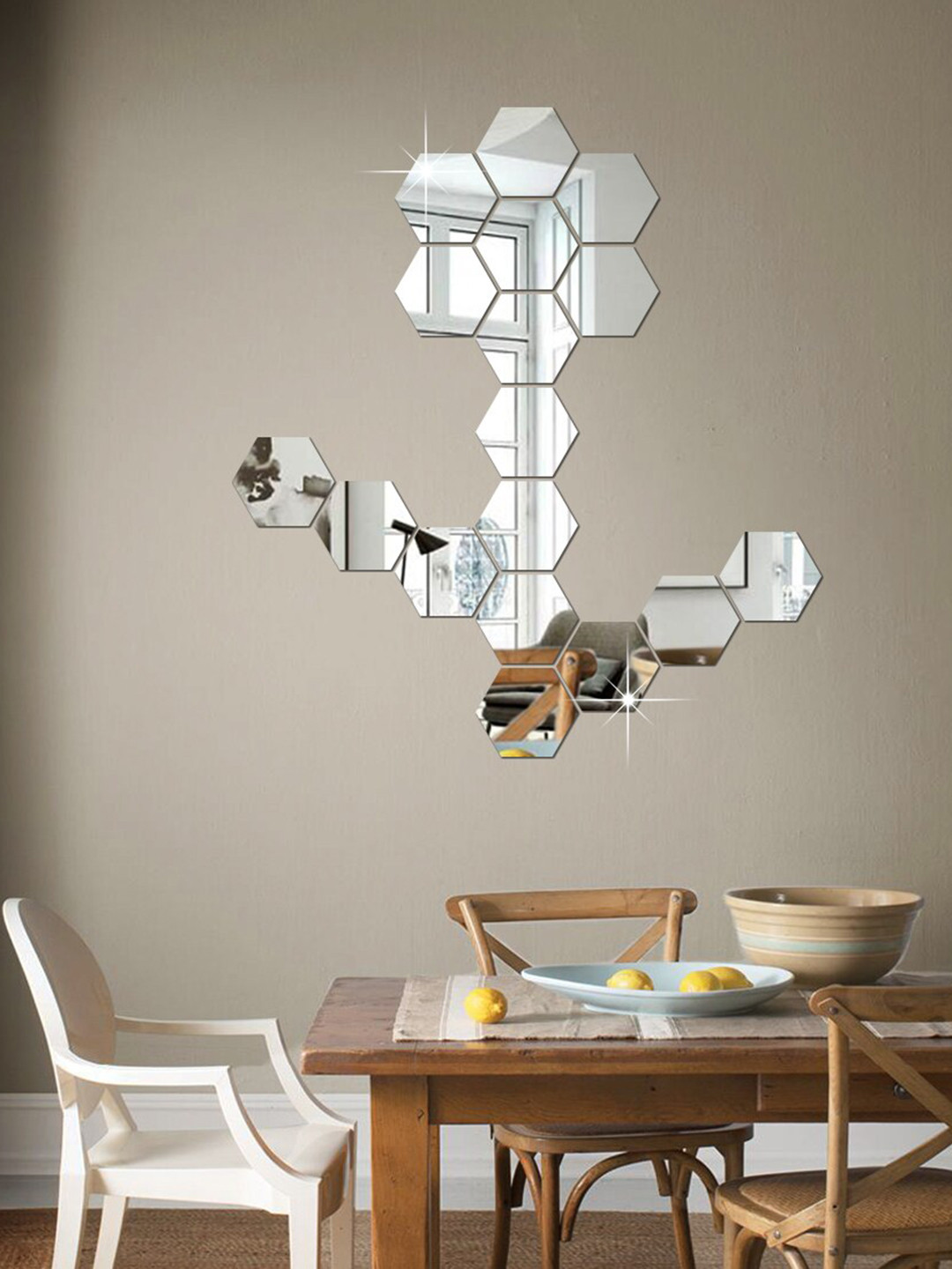 WallDaddy 17 Pieces Hexagon Mirror Wall Stickers