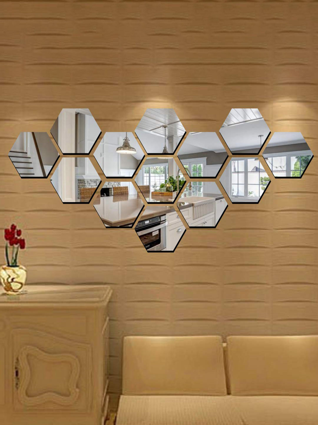 WallDaddy 13 Pieces Hexagon Mirror Stickers For Wall