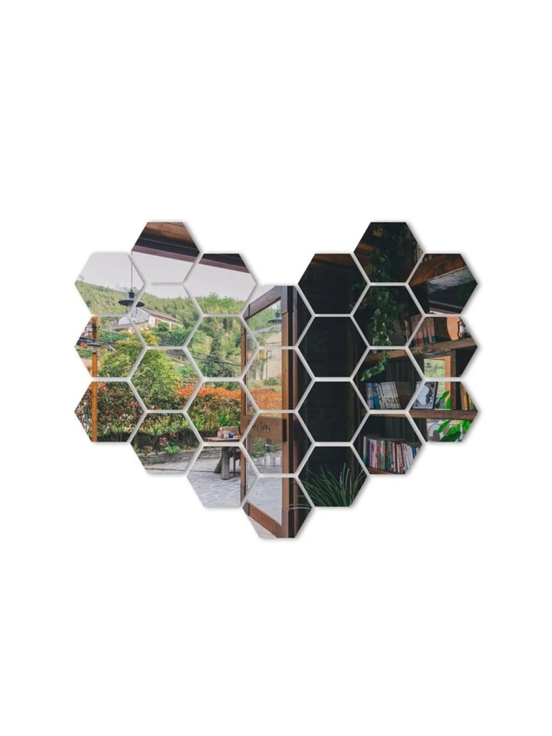 WallDaddy Silver Toned 26 Pieces Hexagon Design Mirror Wall Stickers