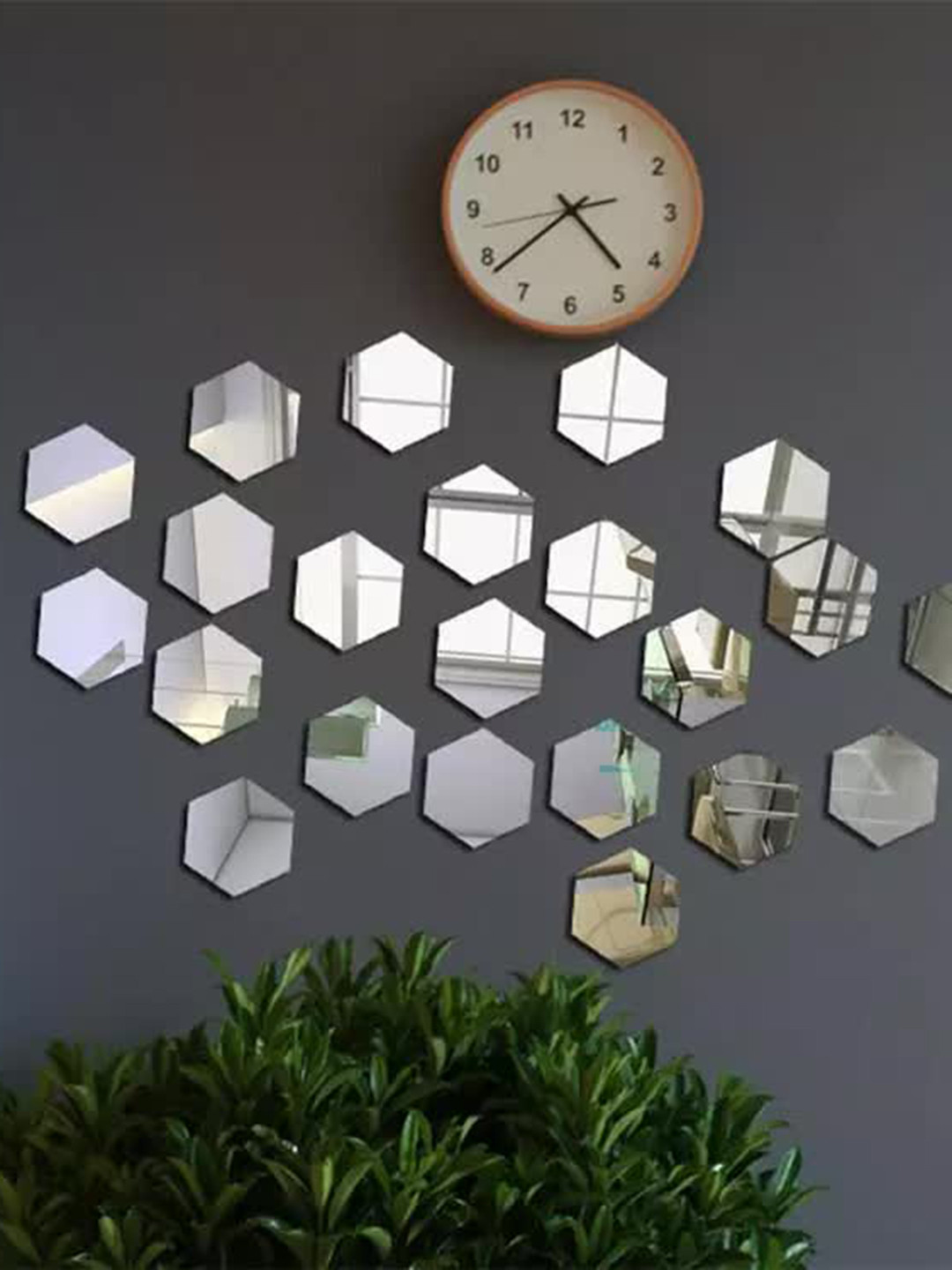 WallDaddy Silver Toned 22 Pieces Acrylic Hexagon Mirror Stickers