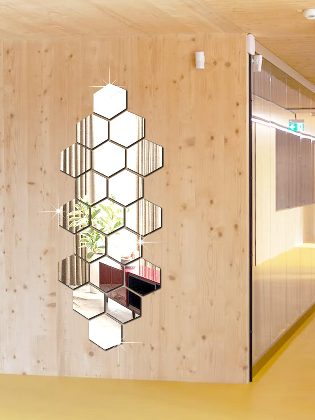 WallDaddy Silver Toned 19 Pieces Acrylic Hexagon Mirror Wall Stickers