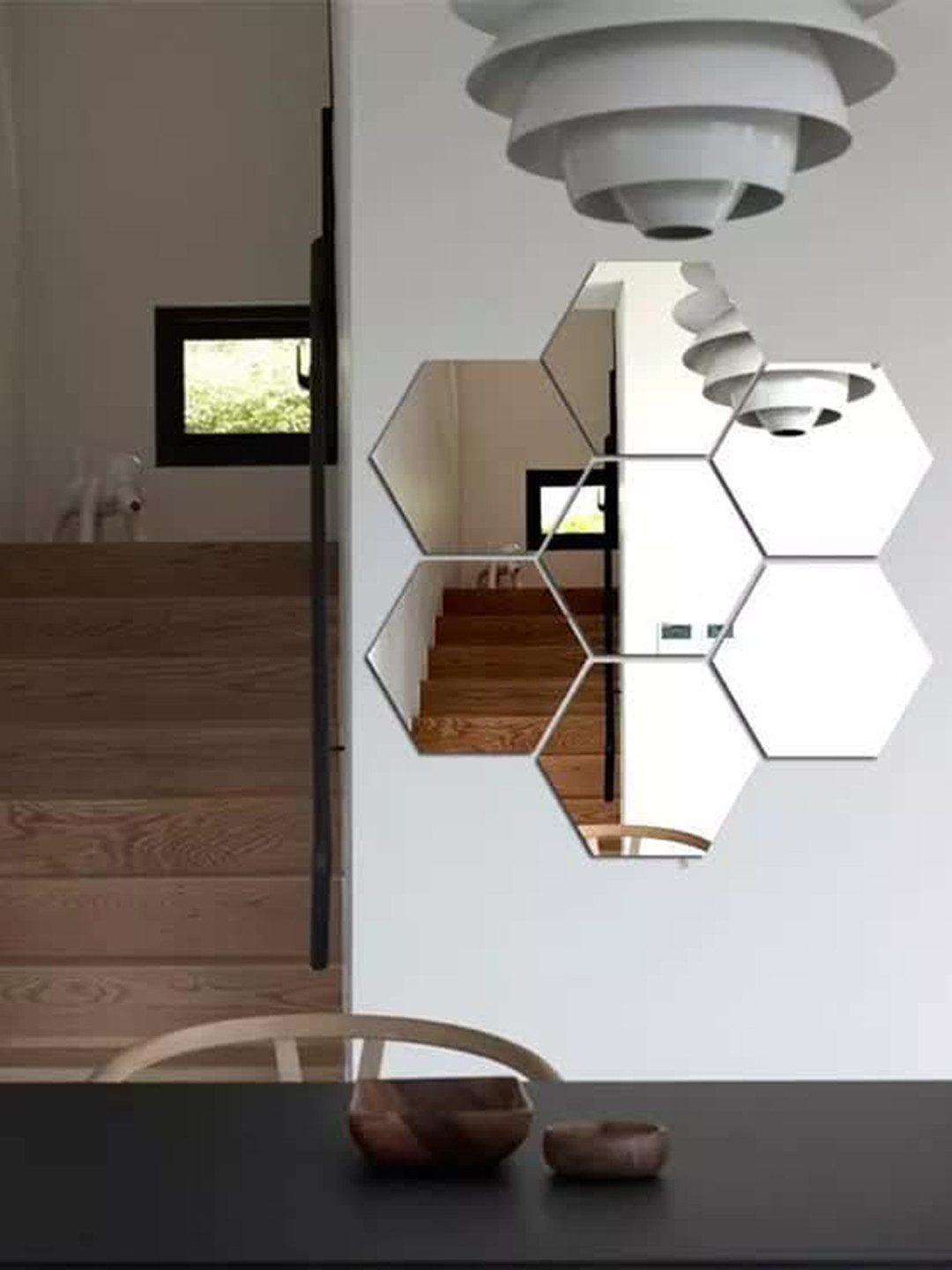 WallDaddy Silver Toned 7 Pieces Hexagon Mirror Wall Stickers