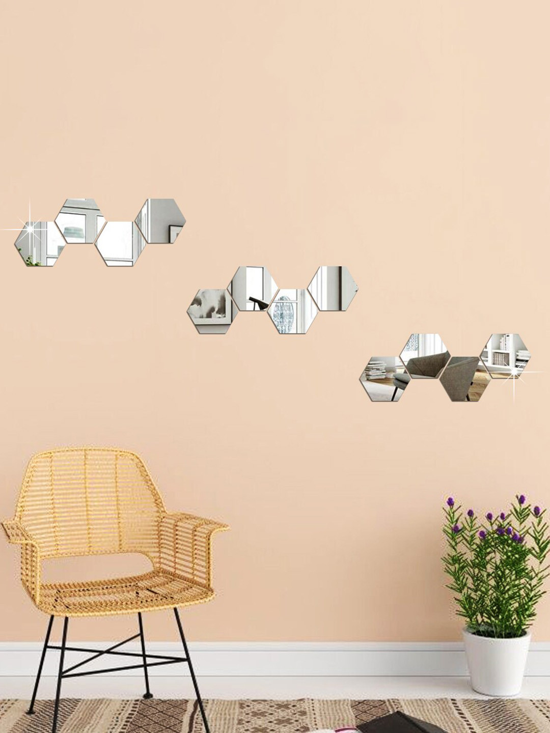 WallDaddy 12 Pieces Hexagon Mirror Wall Stickers