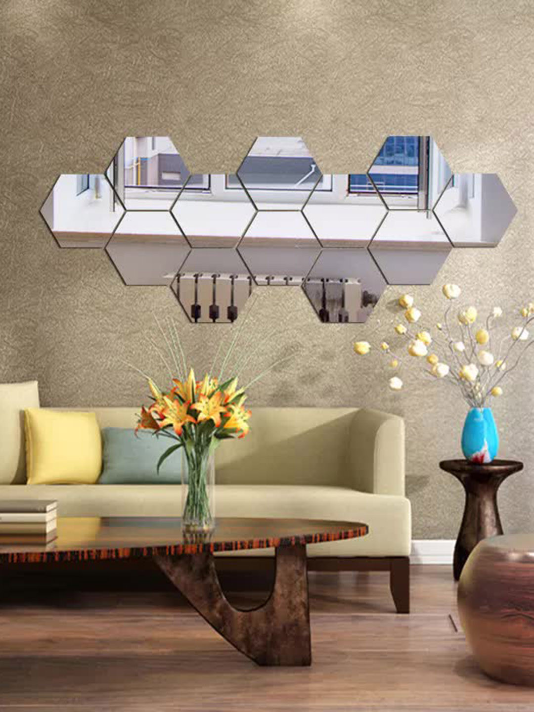 WallDaddy 12 Pieces Hexagon Mirror Wall Stickers