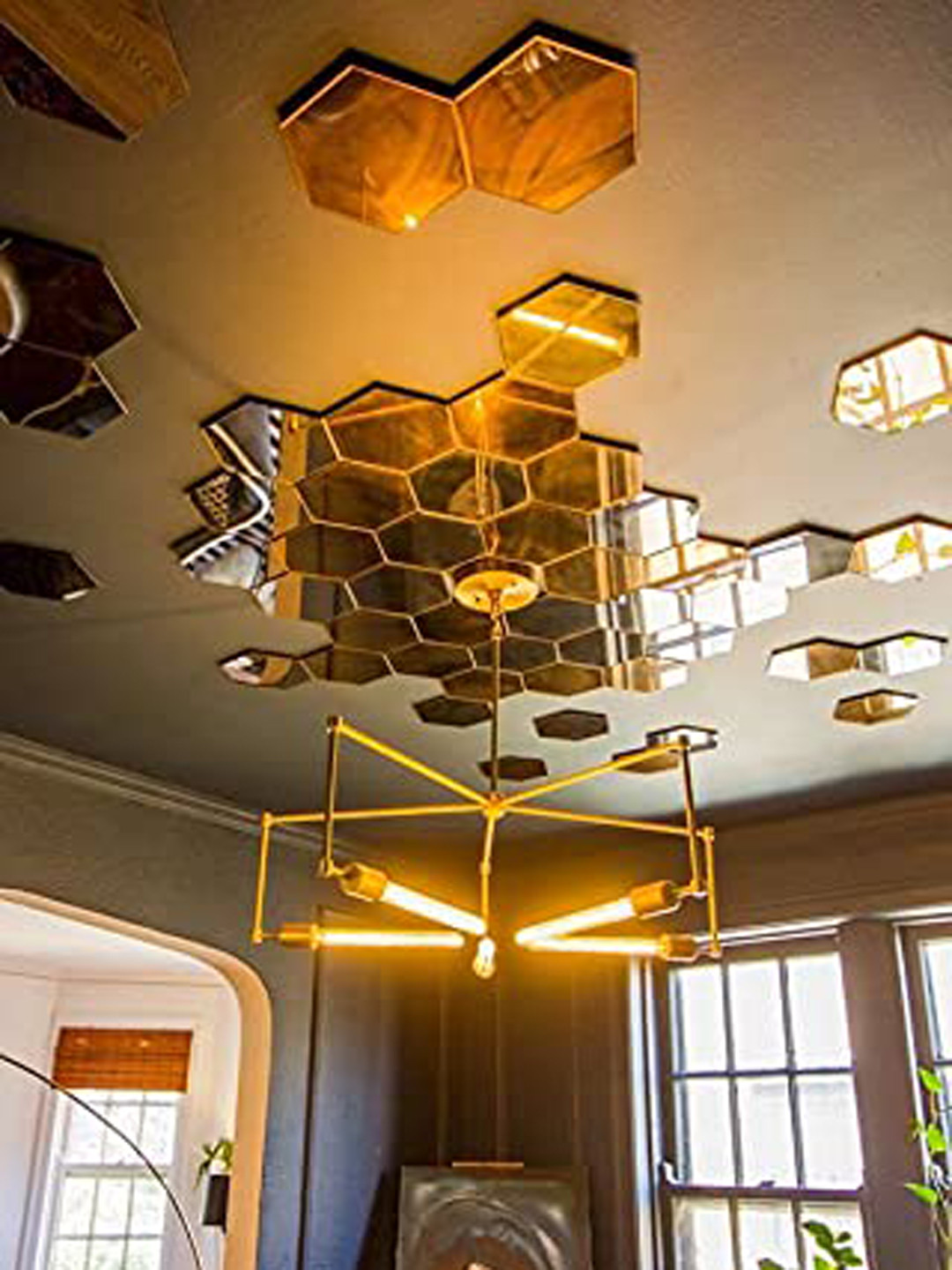 WallDaddy Gold Toned 48 Pieces Hexagon Mirror Wall Stickers