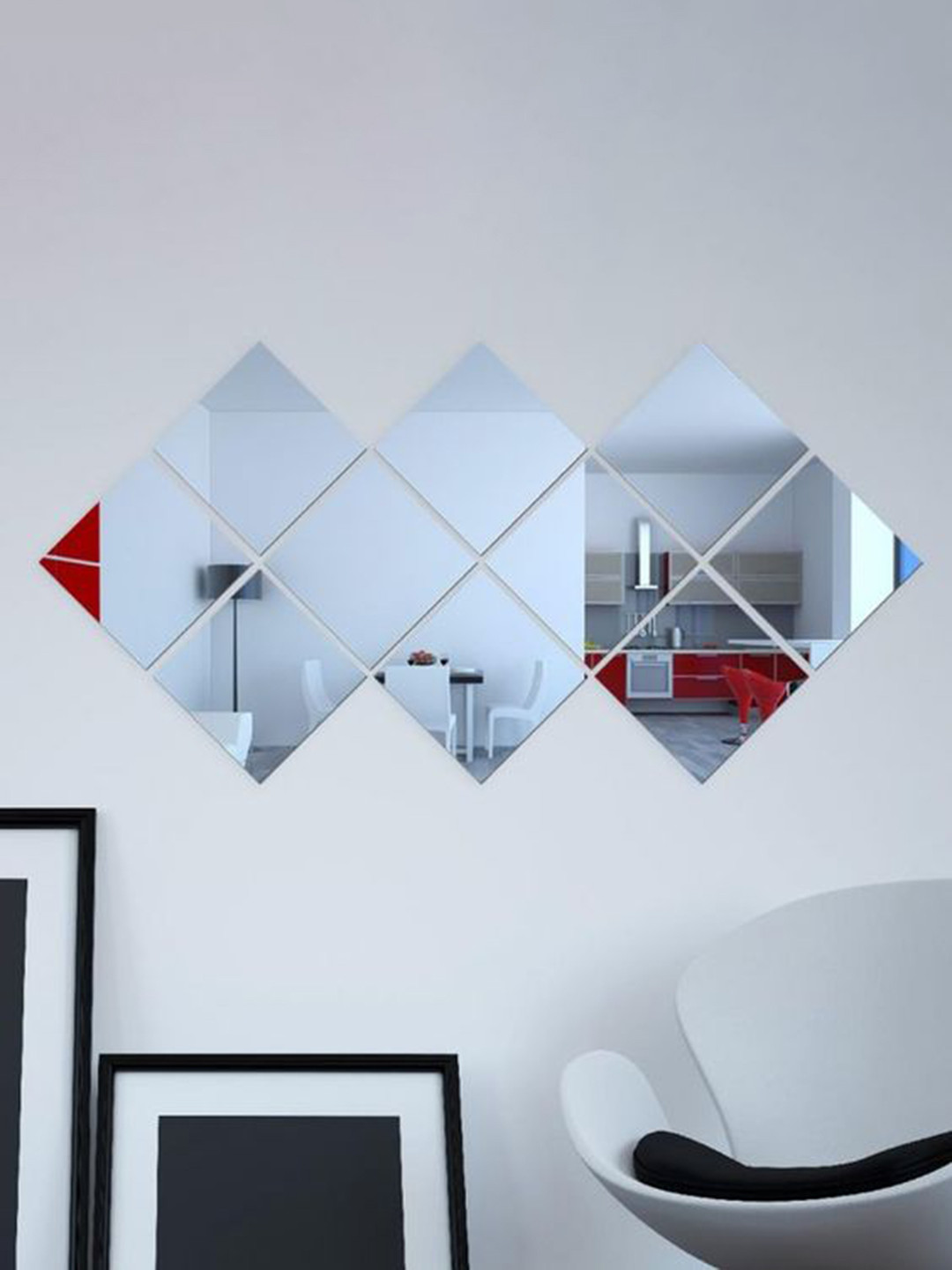 WallDaddy Silver Toned 10 Pieces Self-Adhesive Square Mirror Wall Stickers