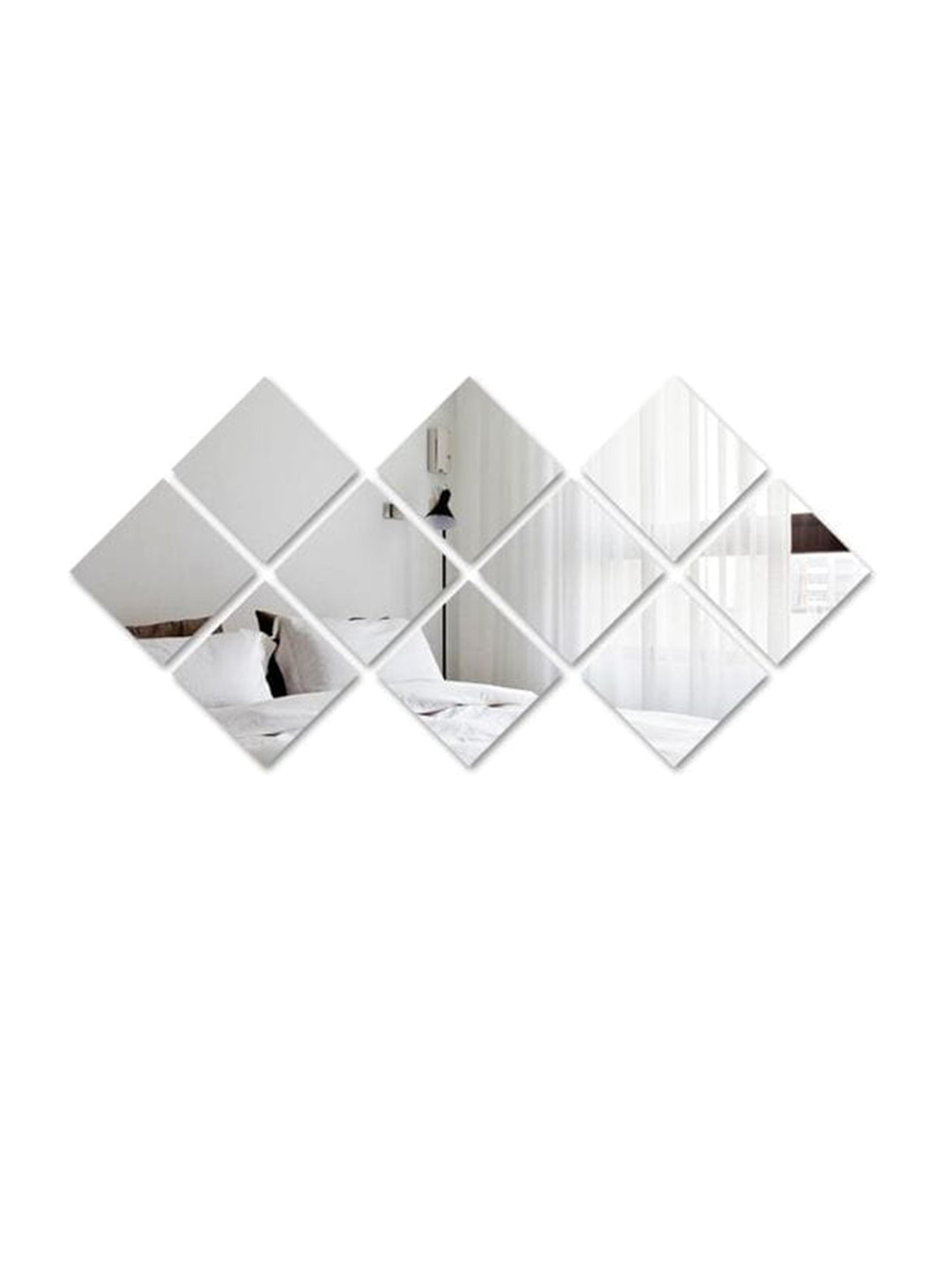 WallDaddy Silver Toned 10 Pieces Square Mirror Wall Stickers