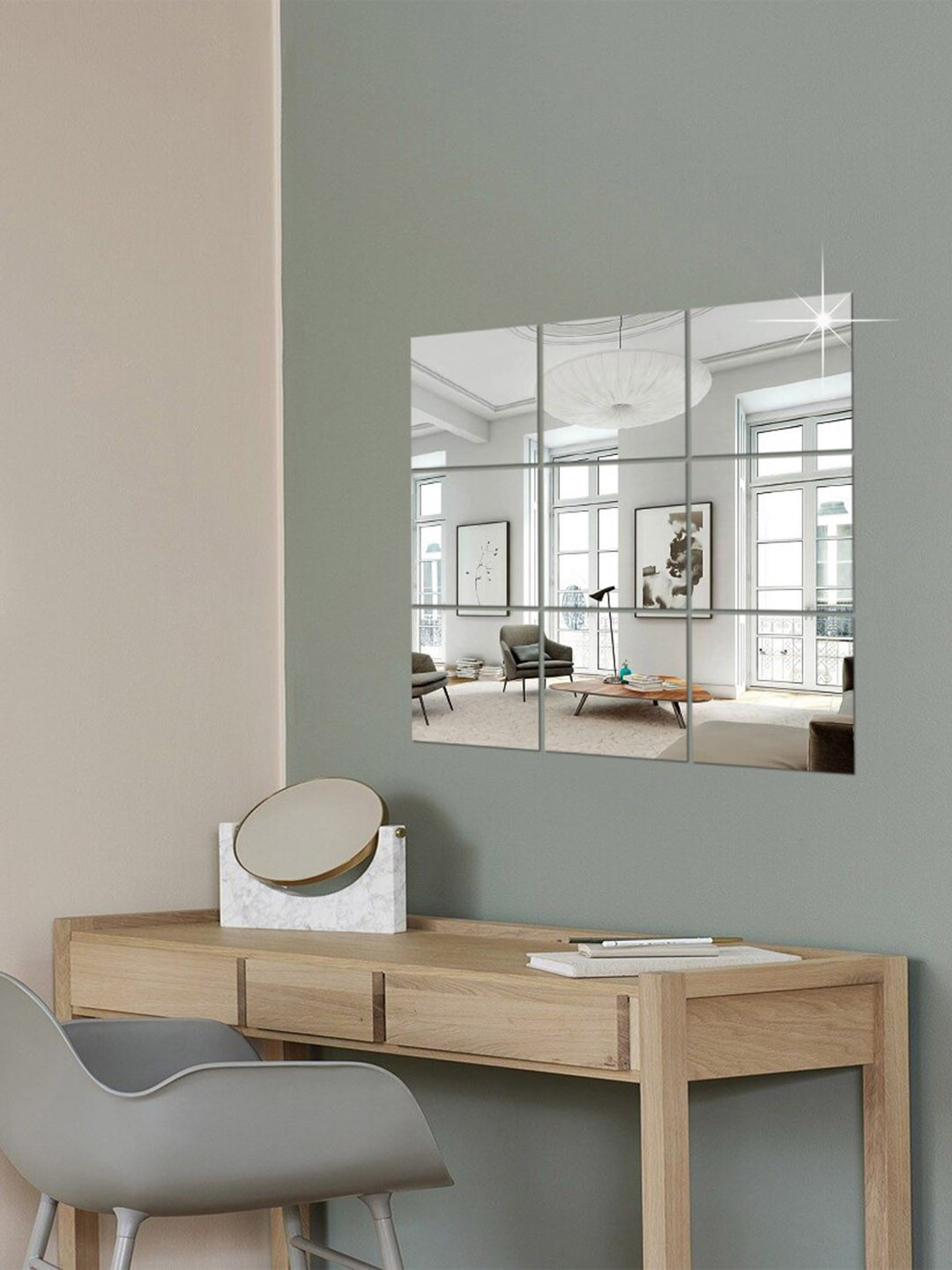 WallDaddy White 9 Pieces Square Mirror Wall Stickers