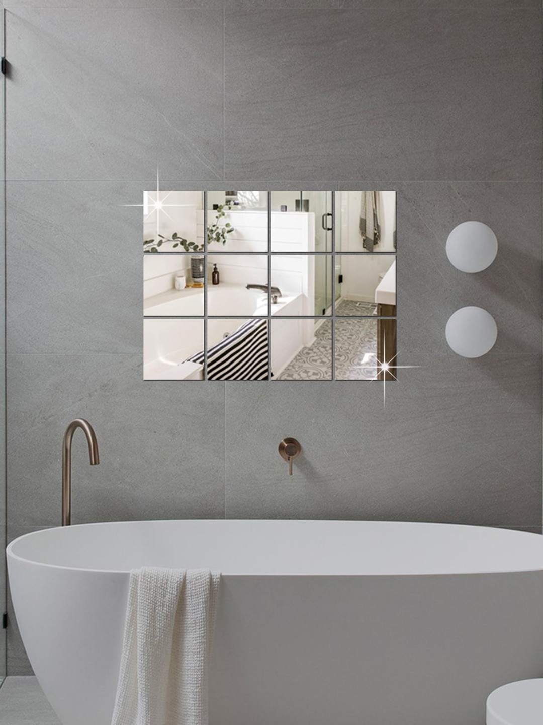 WallDaddy Silver 10 Pieces Self-Adhesive Square Mirror Wall Stickers