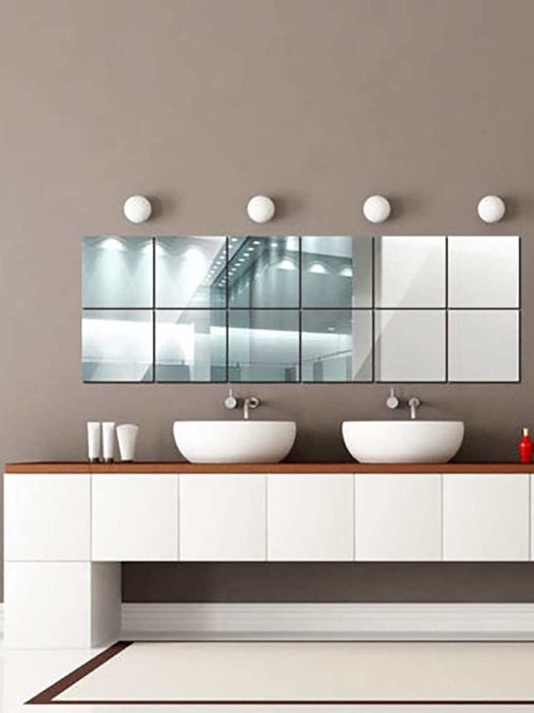 WallDaddy White 12 Pieces Square Mirror Wall Stickers