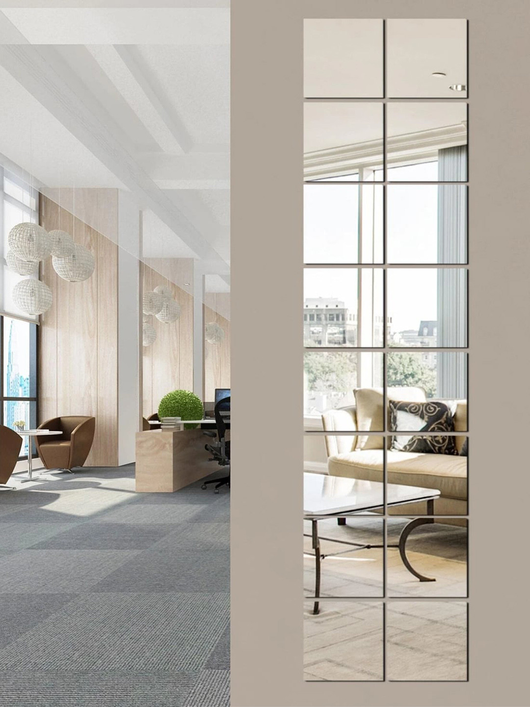 WallDaddy Silver Toned 16 Pieces Hexagon Mirror Stickers Wallpaper