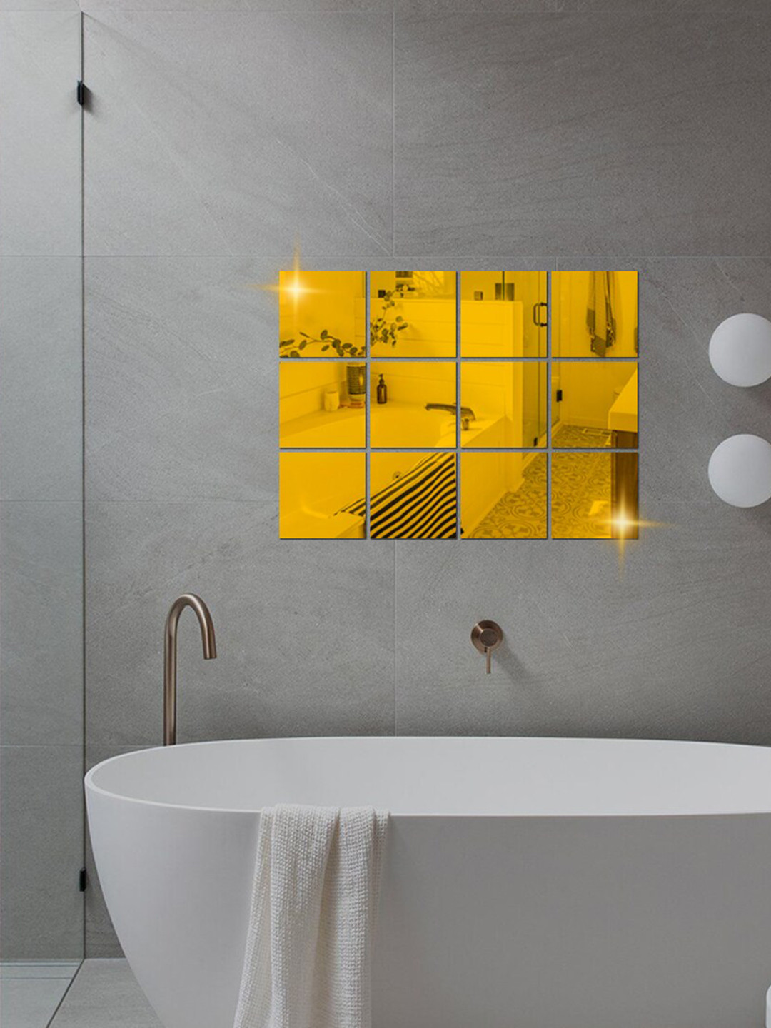 WallDaddy 12 Pcs Golden Square Mirror Wall Stickers