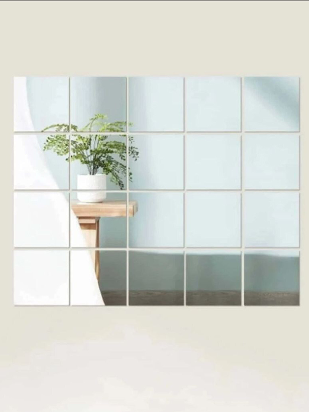 WallDaddy Silver Toned 20 Pieces Square Mirror Wall Stickers