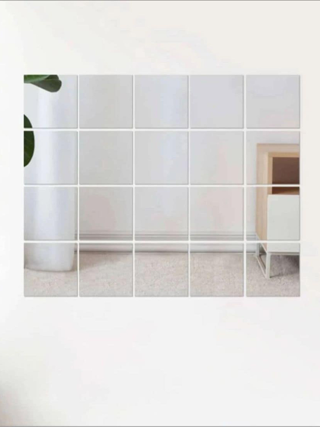 WallDaddy Grey 20 Pieces Square Mirror Wall Stickers