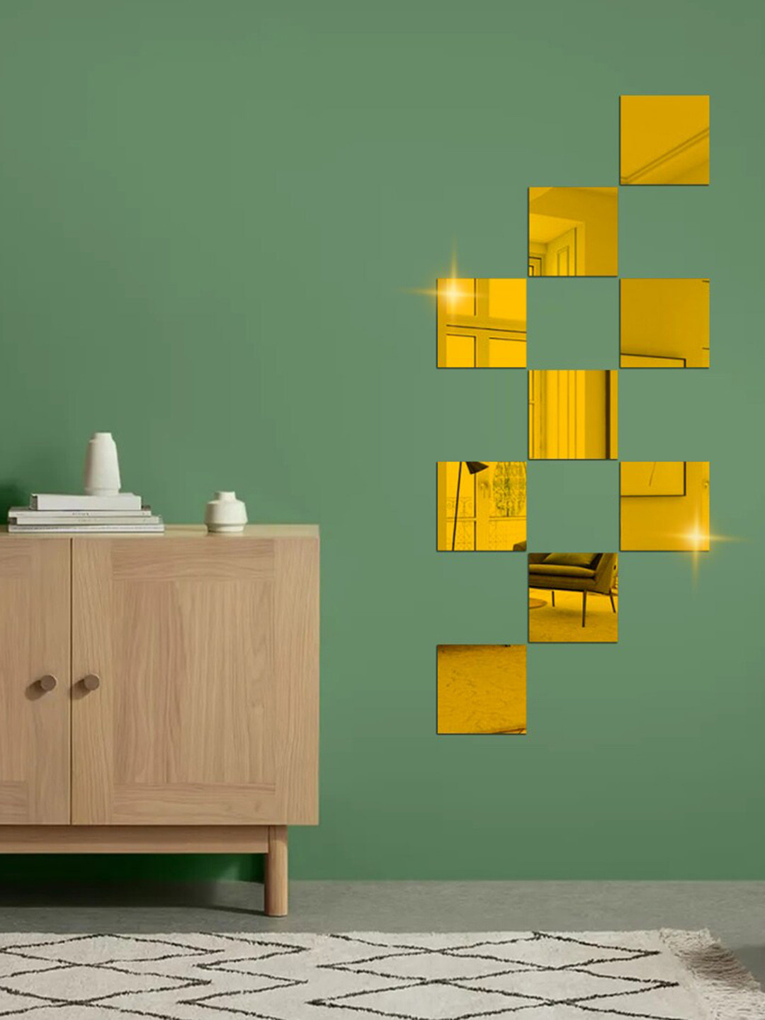WallDaddy 9 Pcs Golden Square Mirror Wall Stickers