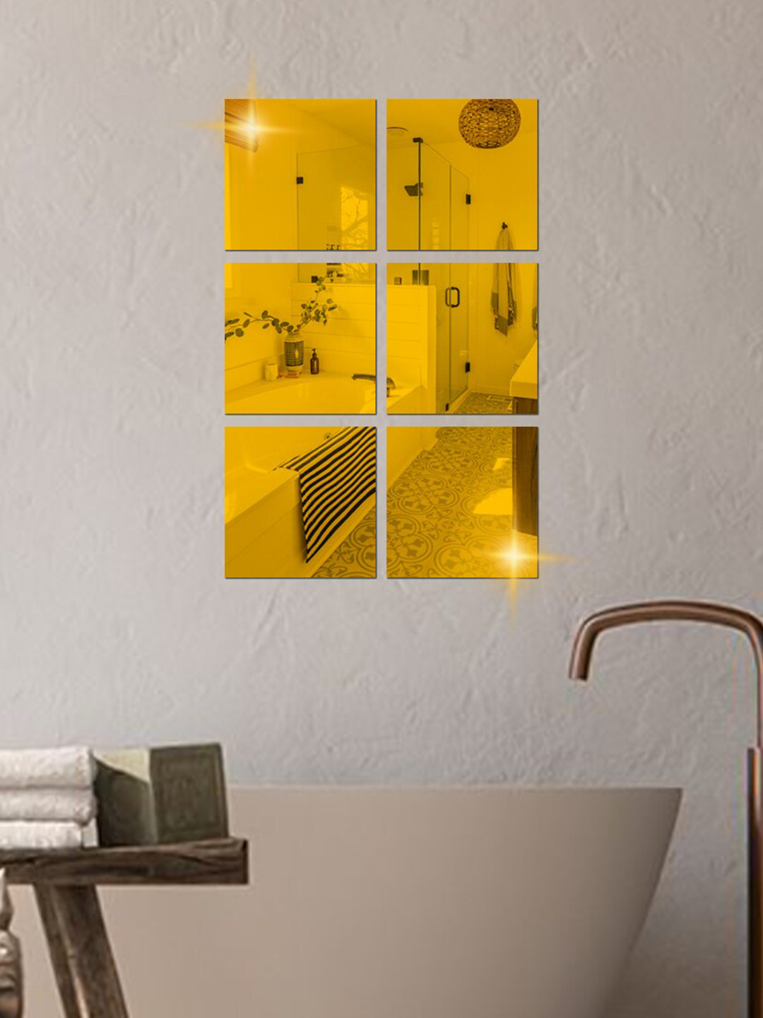 WallDaddy 6 Pieces Square- Printed Mirror Stickers Wallpaper