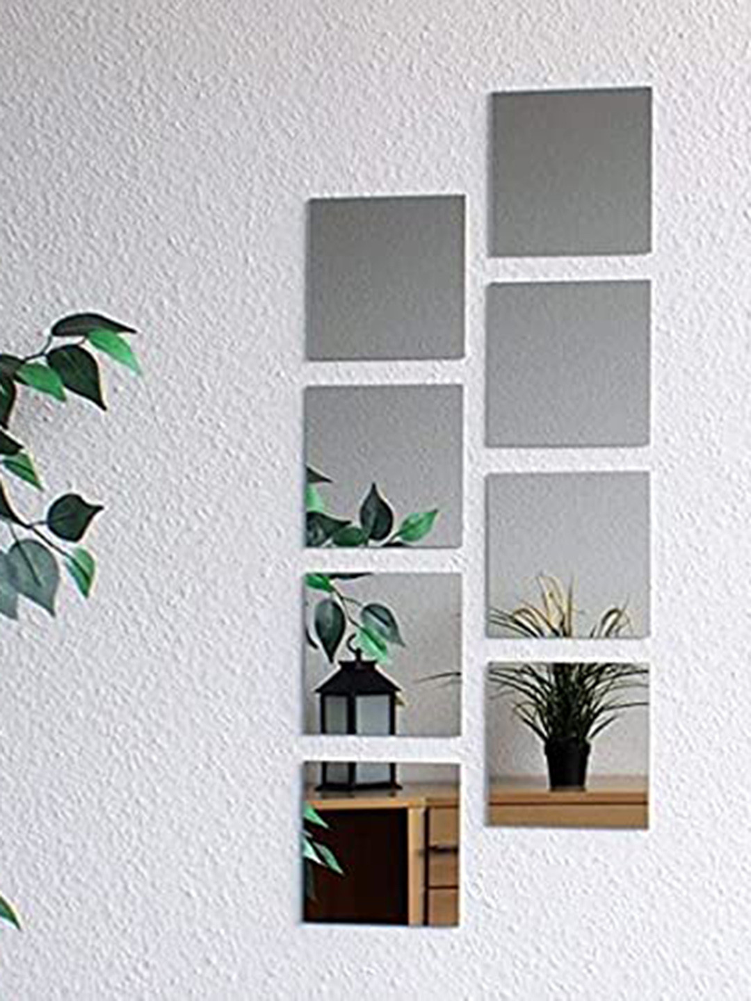 WallDaddy Silver Toned 8 Pieces Acrylic Square Mirror Wall Stickers