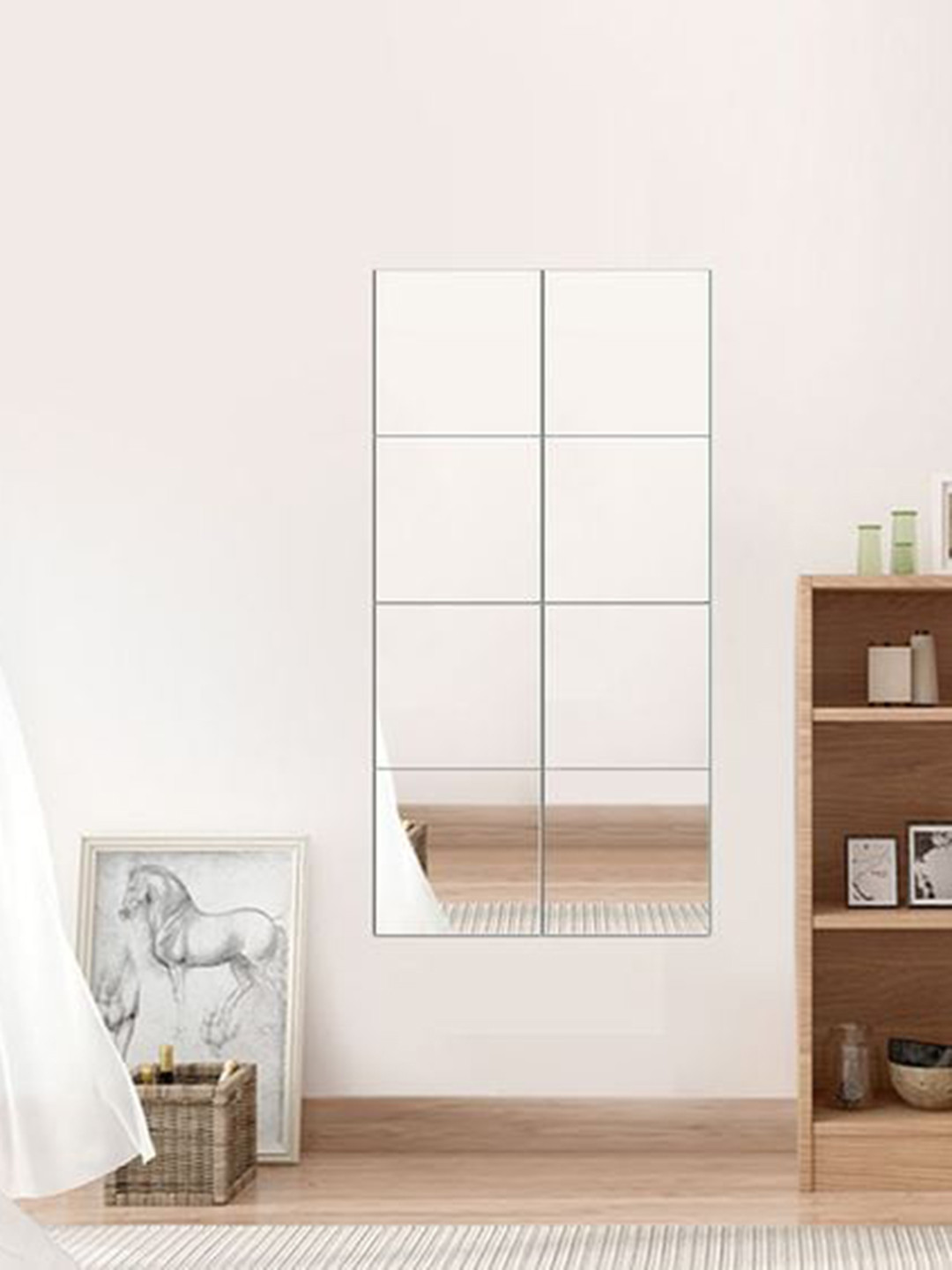 WallDaddy 8 Pcs Silver-Toned Square Mirror Wall Stickers