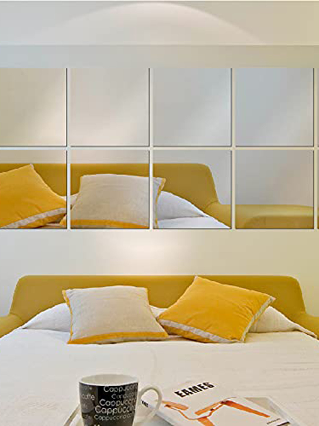 WallDaddy Silver Toned 12 Pieces Square Design Mirror Wall Stickers