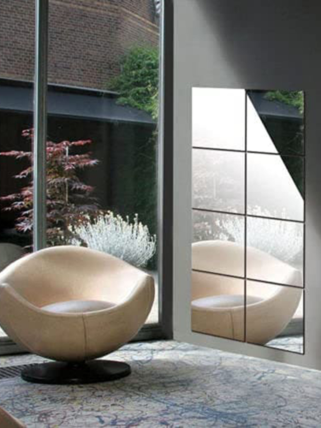 WallDaddy Grey 8 Pieces Square Mirror Wall Stickers