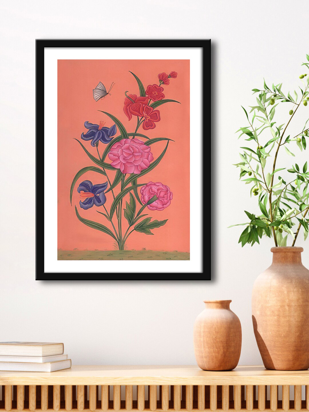 999Store Coral Pink & Black Painting Framed Wall Art