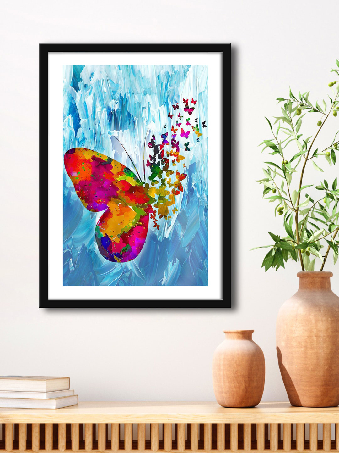 999Store Blue & Pink Butterfly Painting Framed Wall Art