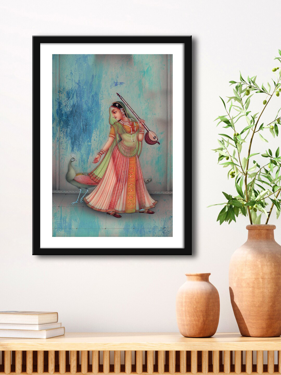 999Store Rajasthani Folk Singer MDF Wall Rectangle Paintings Wall Art - 15.74x23.62In