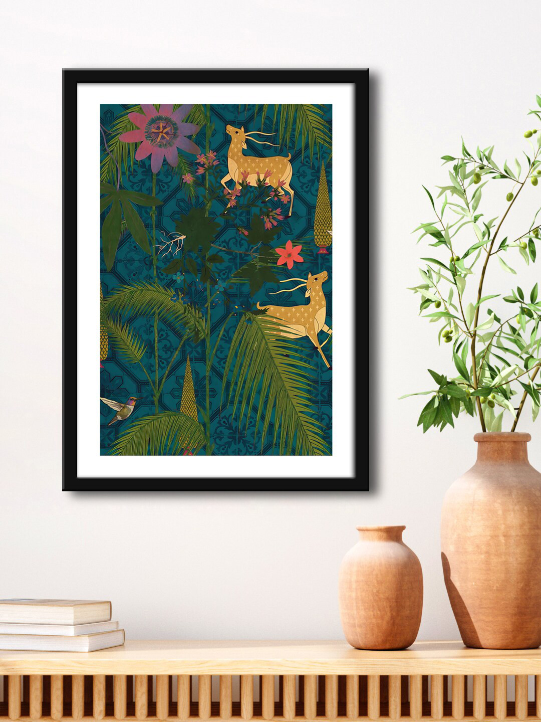 999Store Leaves With Deer MDF Wall Rectangle Paintings Wall Art - 23.6 x 15.7 In