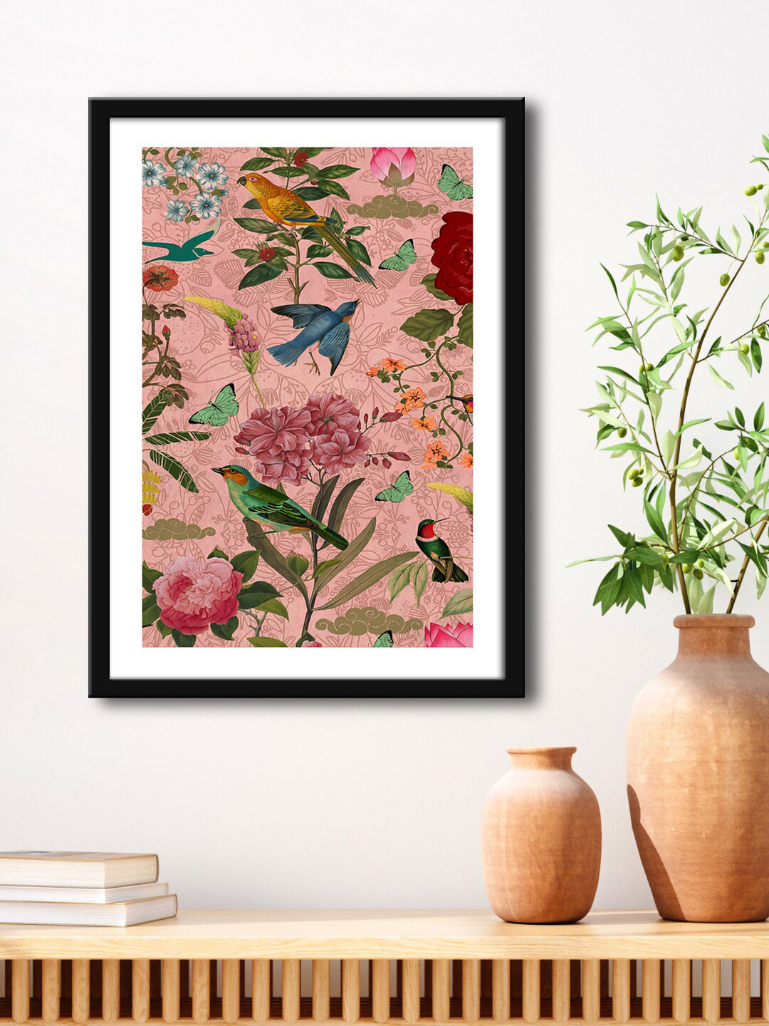 999Store Coral Pink & Black Painting Framed Wall Art