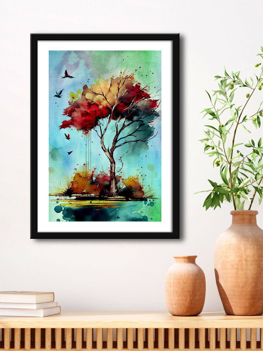 999Store Tree With Flying Bird Canvas Wall Rectangle Paintings Wall Art -23 x 15 In
