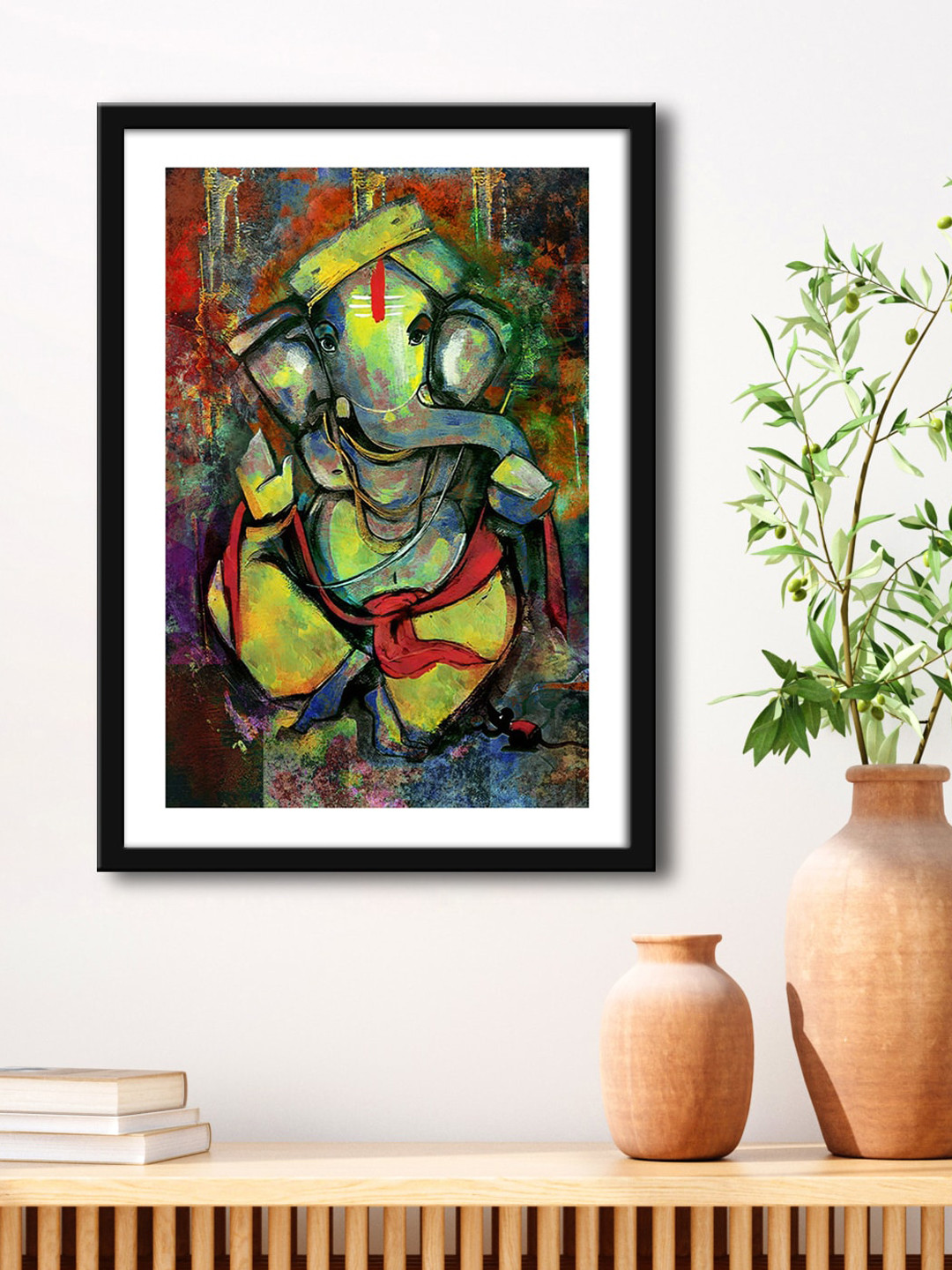 999Store Lord Ganesha Wood Wall Rectangle Portrait Paintings Wall Art-23.6 x 15.7In