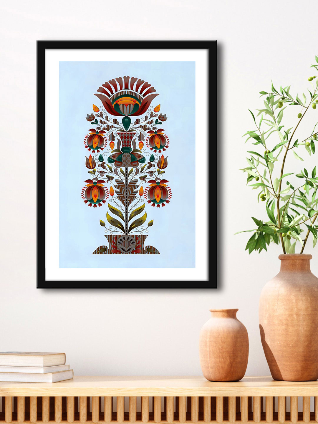 999Store Blue & Black Folk Botanical Modern Painting Framed Wall Art