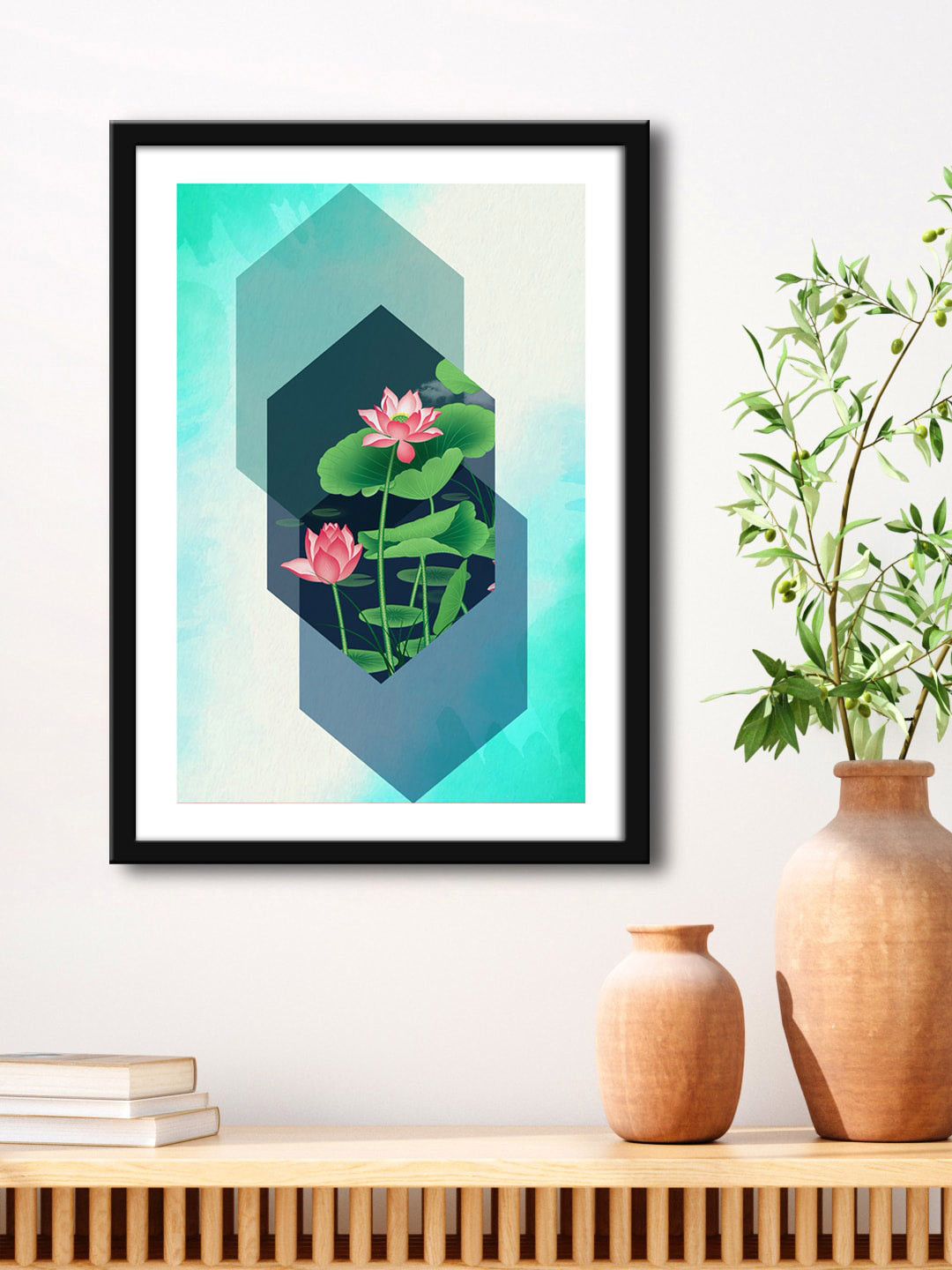 999Store Flower Green MDF Wall Living Room Rectangle Paintings Wall Art -23.62 x 15.7In