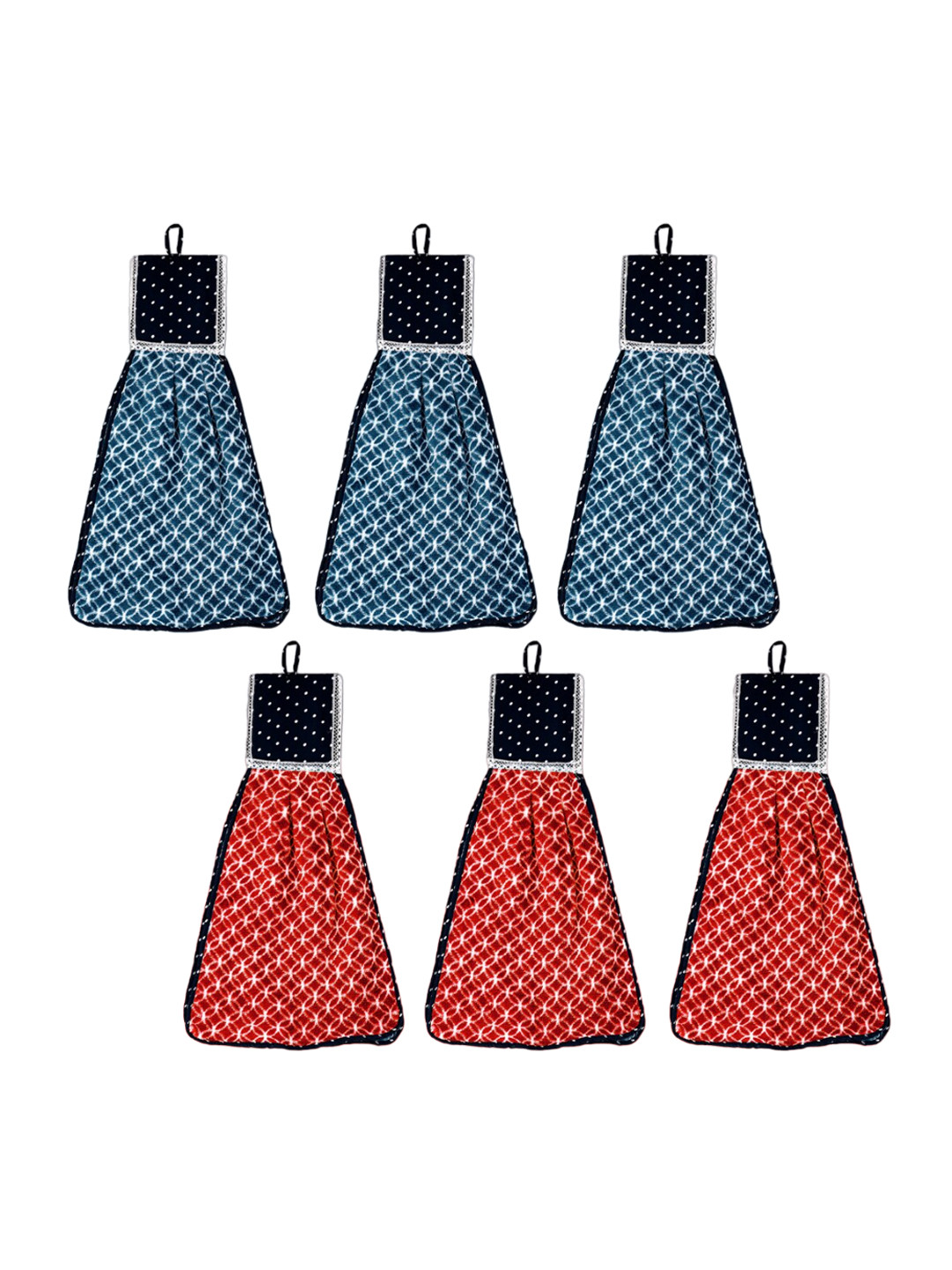 Kuber Industries Blue & Red 6 Pieces Printed Cotton 120 GSM Hanging Kitchen Hand Towel