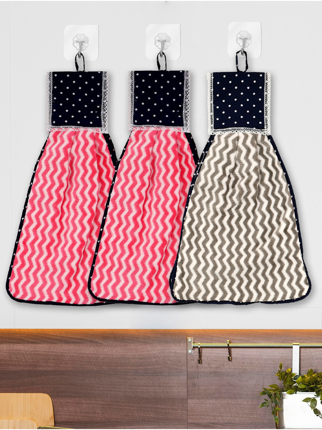 Kuber Industries Pink and Brown 3 Pieces Hanging Napkin Kitchen Towels