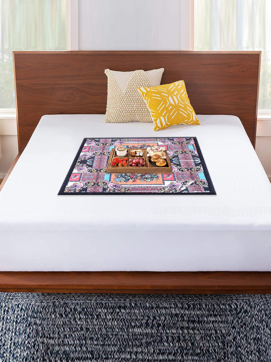 Kuber Industries Digital Flower Printed Square Laminated Bed Server
