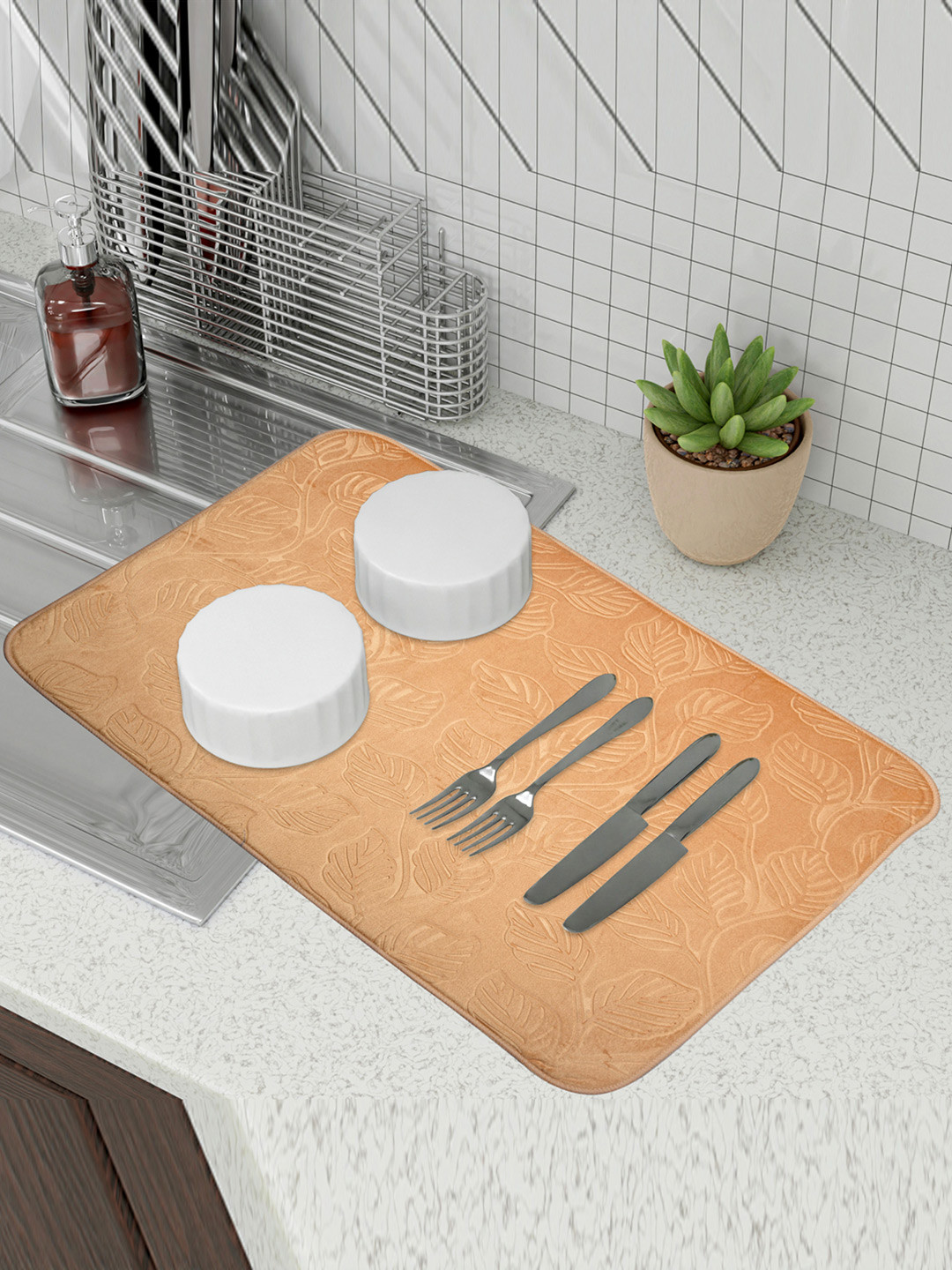 Kuber Industries 3 Pcs Maroon & Beige Rectangle Dry Placemats