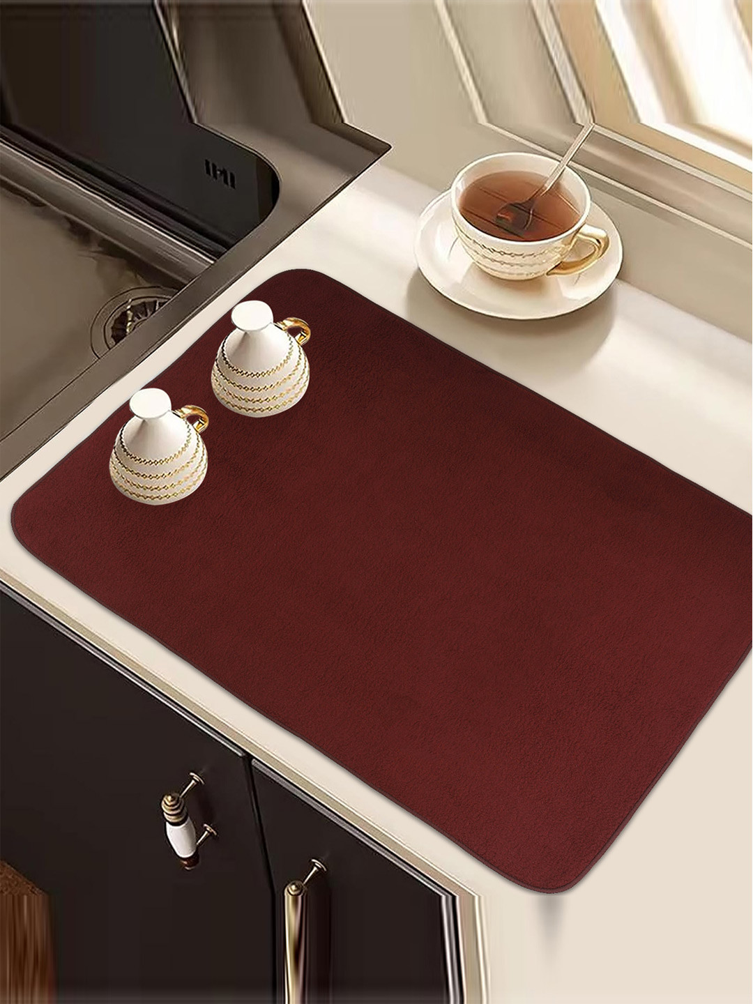 Kuber Industries Maroon & Green 3 Pieces Kitchen Self Drying Microfiber Table Placemats