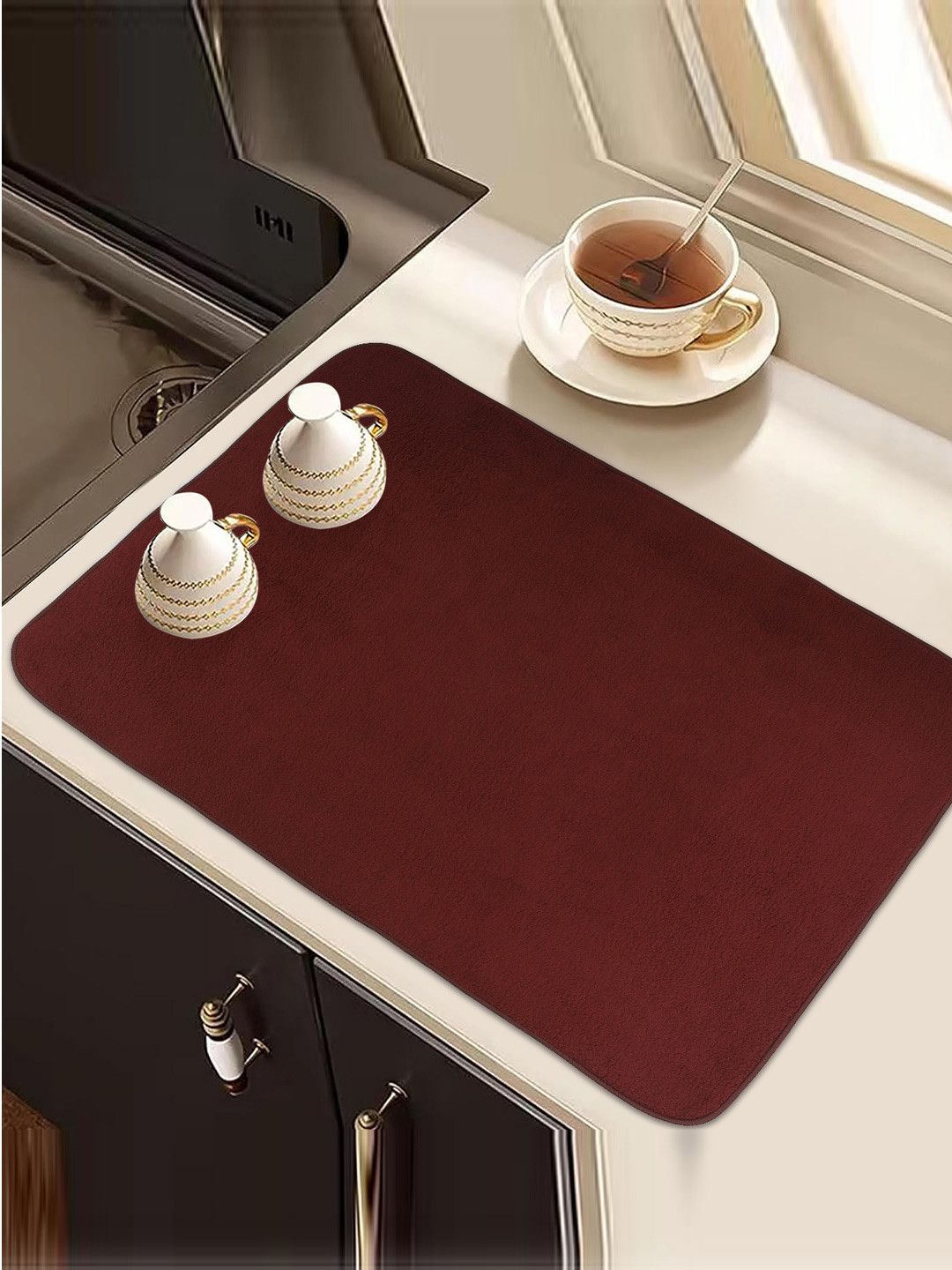 Kuber Industries Maroon 3 Pieces Kitchen Self Drying Microfiber Table Placemats