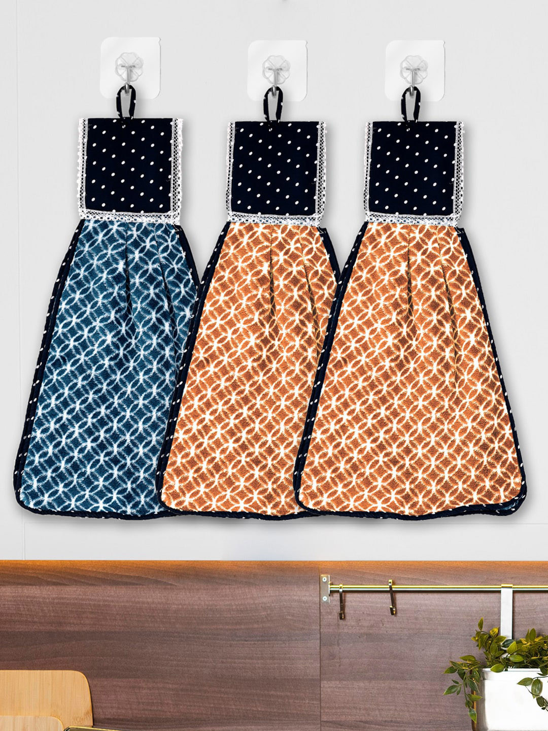 Kuber Industries Pack of 3 Geometric Printed Hanging Hand Towels