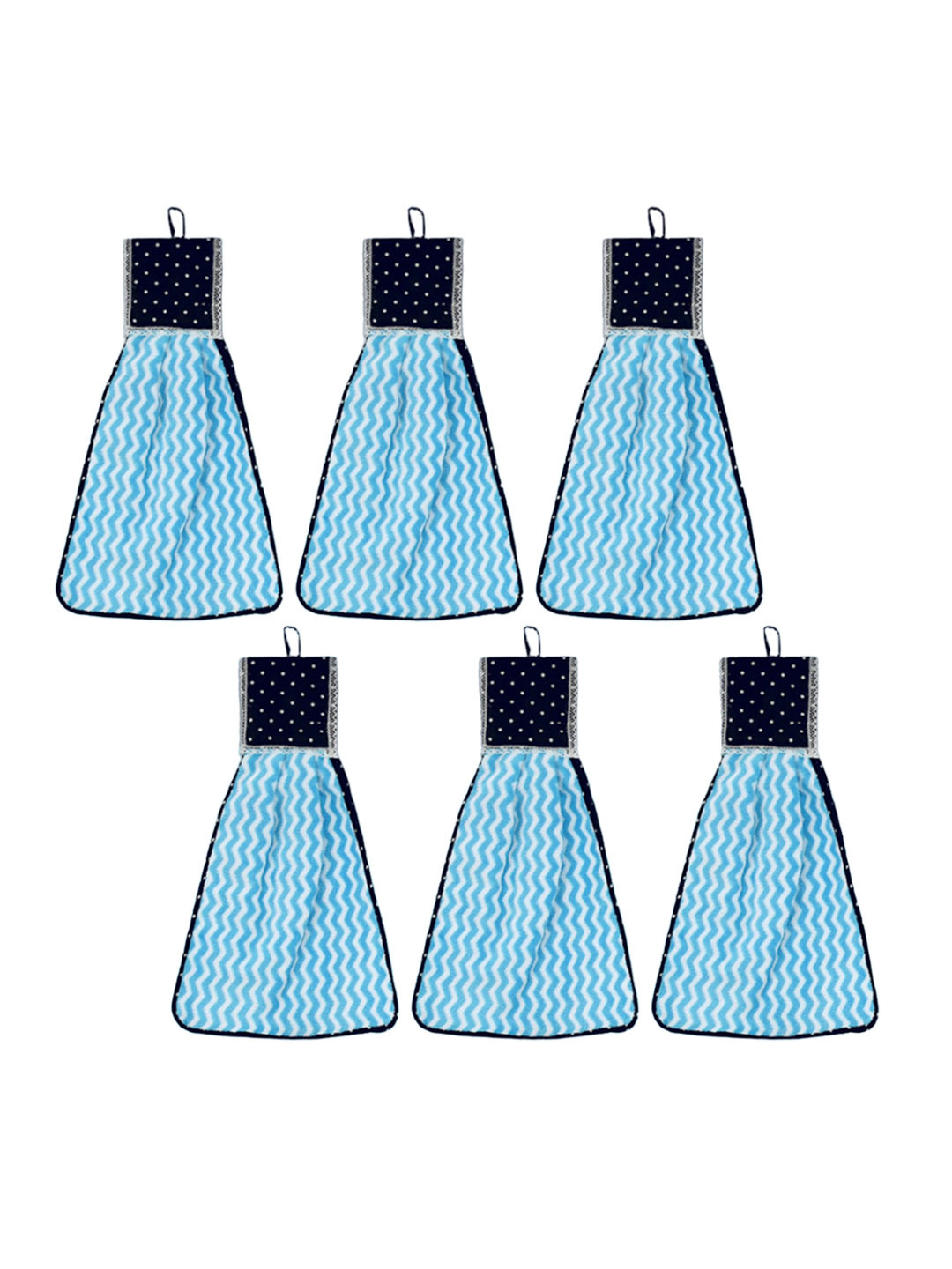 Kuber Industries 6 Pcs Blue Printed Washbasin Hanging Napkin Hand Towel with Ties