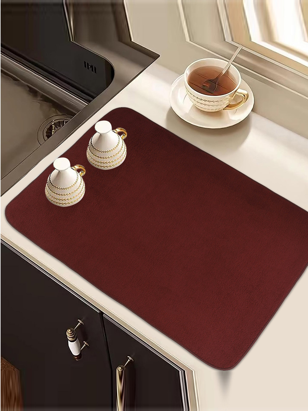Kuber Industries 2 Pcs Maroon & Red Rectangle Dish Drying Placemats