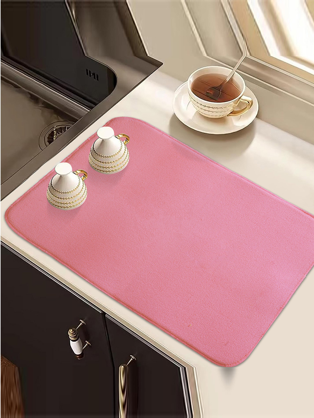 Kuber Industries Pink 3 Pieces Rectangular Microfiber Dish Dry Table Placemats