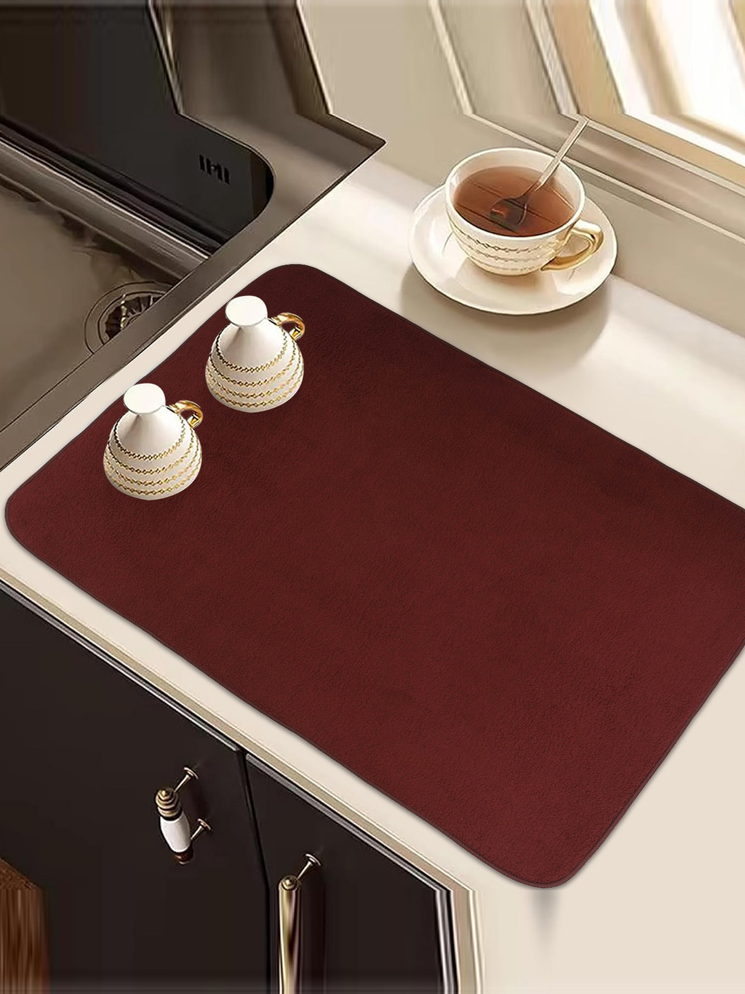 Kuber Industries Maroon 3 Pieces Kitchen Self Drying Microfiber Table Placemats