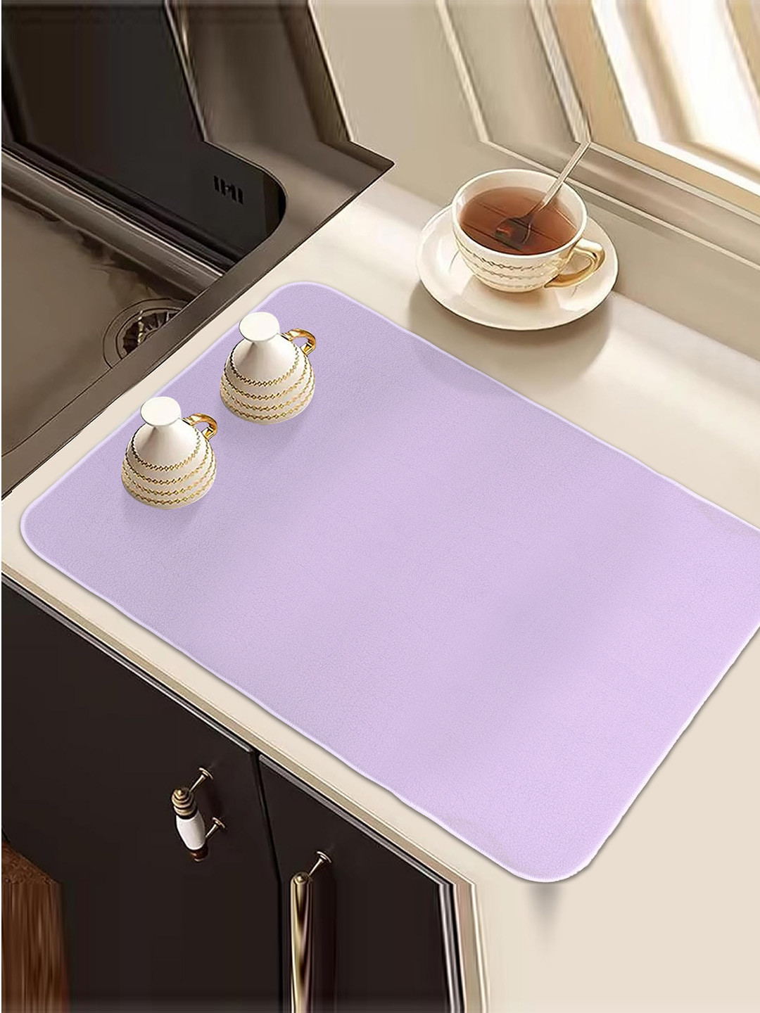 Kuber Industries 2 Pcs Purple & Pink Rectangle Dish Drying Placemats