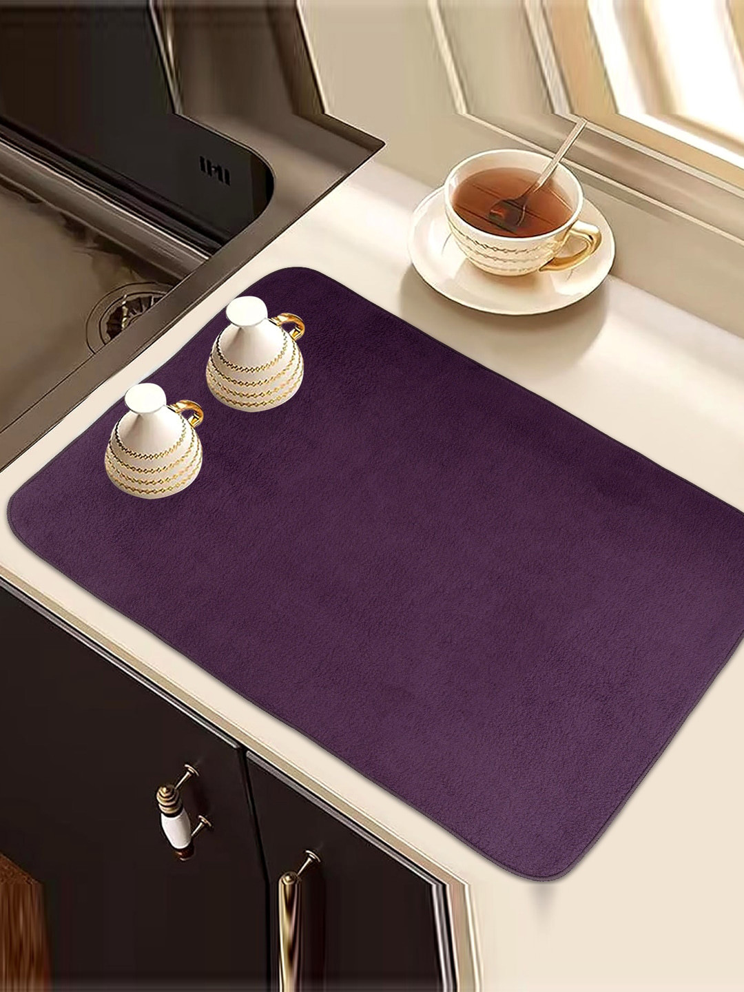 Kuber Industries Purple 3 Pieces Rectangular Dish Dry Mats
