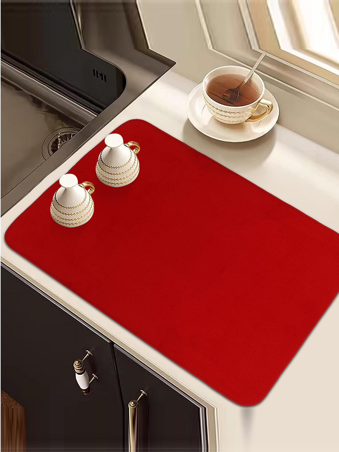 Kuber Industries Red 3 Pieces Self Drying Microfiber Kitchen Table Placemats